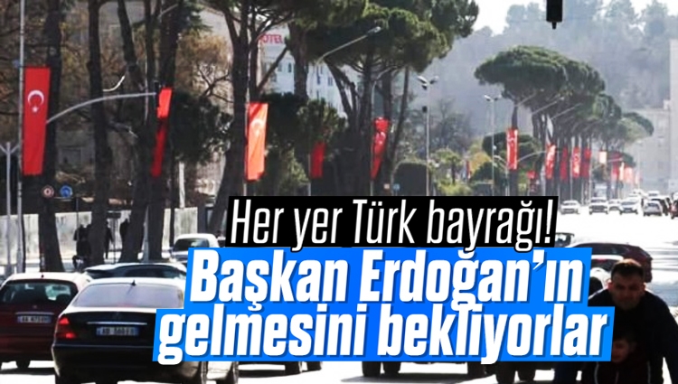 Cumhurbaşkanı Recep Tayyip Erdoğan'ın bugün ziyaret edeceği Arnavutluk'un başkenti Tiran şehrinin caddeleri, Türk ve Arnavutluk bayraklarıyla donatıldı